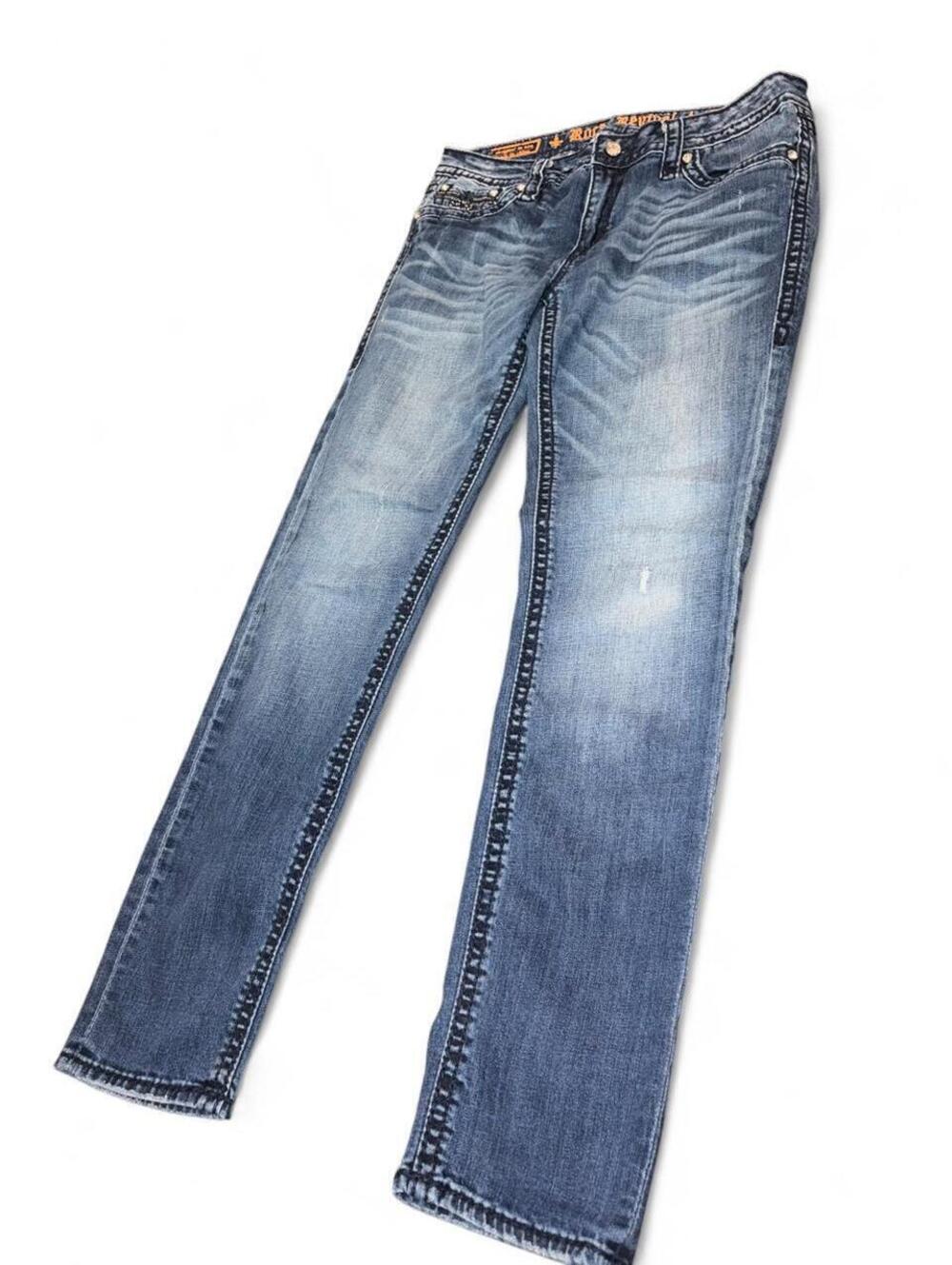 Rock Revival Gina Skinny Denim Jeans RJ839255 Rhinestone Pockets Medium Wash